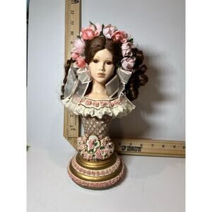 Seymour Mann Glamour Collection Porcelain Girl Bust Figurine Floral Decor